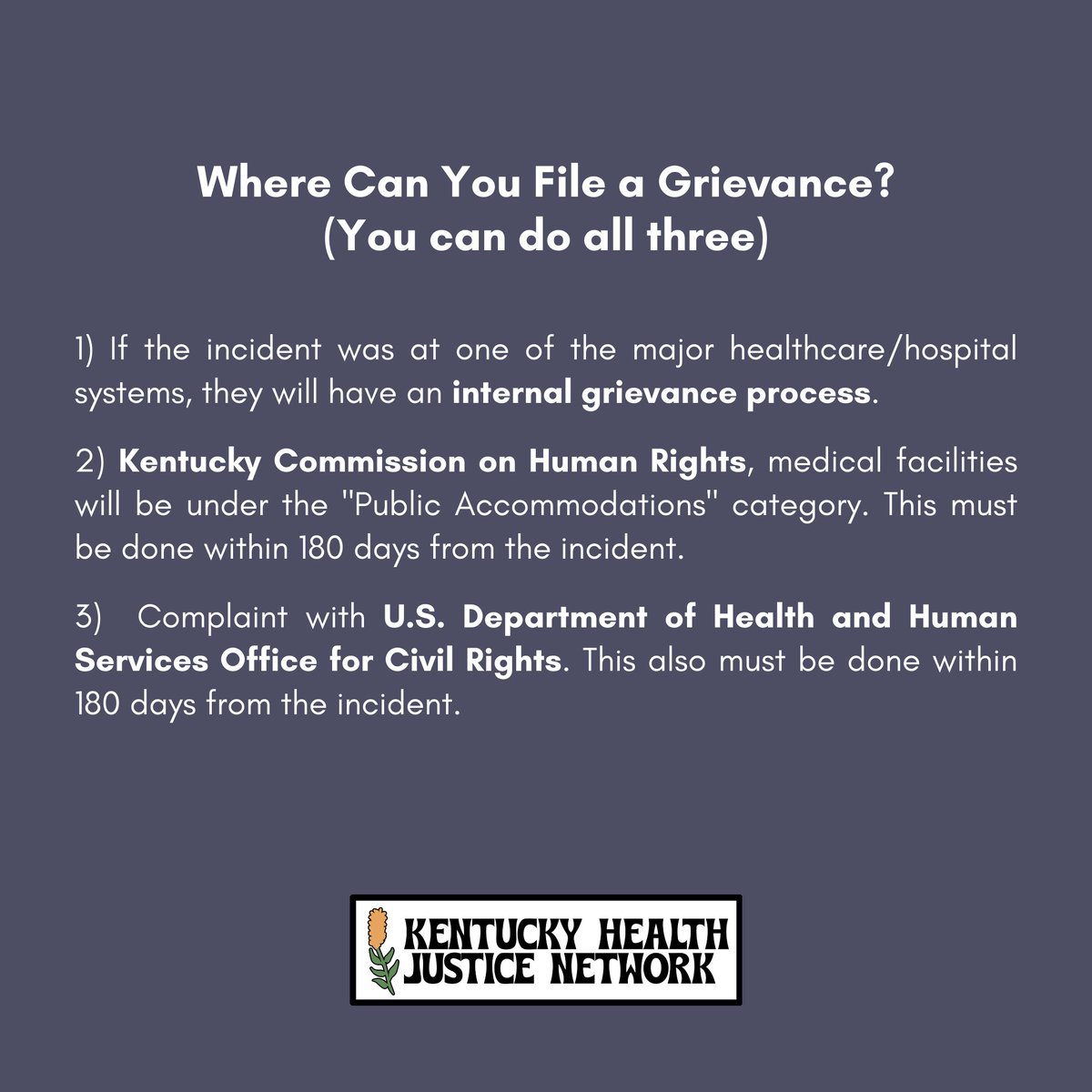 kytranshealth's tweet photo. ⚠️ Mistreated in a medical setting? ⚠️
File a grievance!
You can check out a printable version of this guide on our resource page, linked in our bio 💜
#transhealth #transhealthjustice #trans #healthjustice #healthequity https://t.co/WH10Fa9kE6
