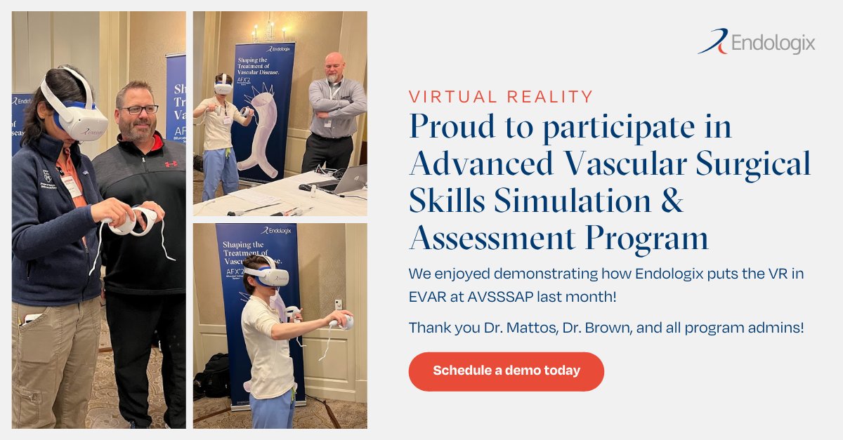 endologix's tweet photo. We had a great time at #AVSSSAP in Birmingham, MI last month. These fellows got a first-hand look at our innovative #virtualreality procedural training technology developed by @Osso_VR. Get your demo today! https://t.co/LIRFAuAdKp
#AAA #AorticAneurysm #Hcptraining #VR #Endologix https://t.co/LiK0jJy5d6