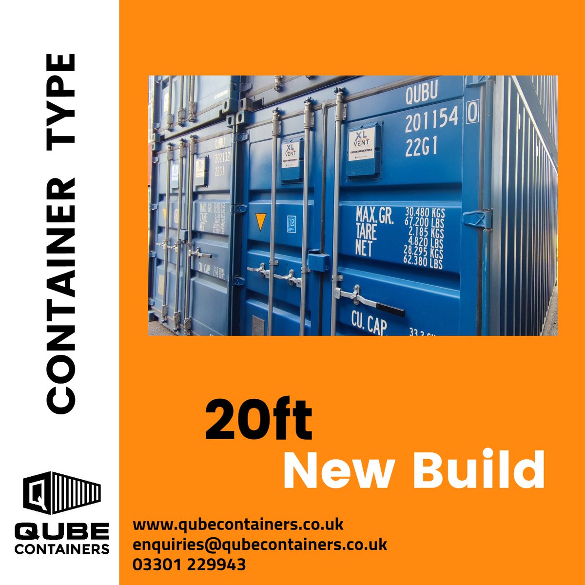 Take a look at our 20ft new build containers. They are the most popular container type, and offer excellent value for money and versatility. 🥳
Request a quote from Qube Containers today. 👇
03301 229943 📞
enquiries@qubecontainers.co.uk ✉
qubecontainers.co.uk/20ft-shipping-… 🖱