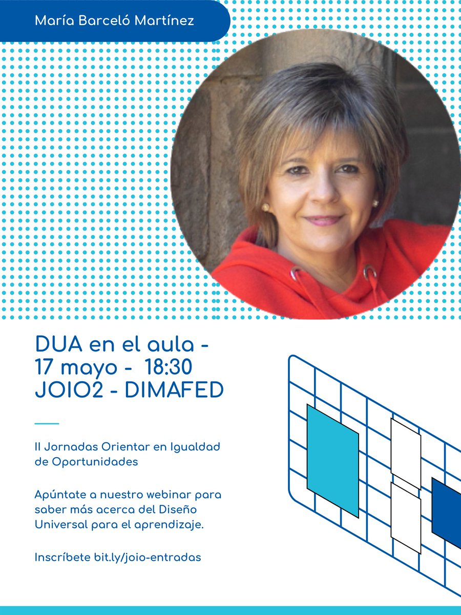 divinomaestrofe's tweet photo. Comenzamos las II Jornadas Orientar en Igualdad de Oportunidades con @mariabarcelo 👩🏫
Vamos a hablar del #DUA en el aula. Puedes seguirlo en directo aquí: https://t.co/ZjhT7n0ZUj
Si quieres, puedes participar con la etiqueta #JOIO2 https://t.co/eEKFtCBDWW