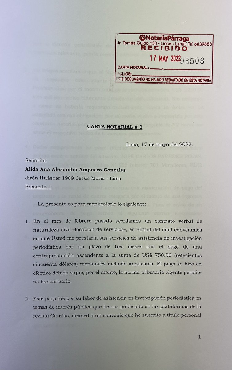 rajesdeloficio's tweet photo. El periodista @cparedesr me ha enviado una carta notarial llena de mentiras. Le responderé por la misma vía. Aquí una de sus falsedades: Paredes MIENTE al decir que no me pidió que solicite facturas a nombre de la empresa de su esposa. Aquí la prueba: https://t.co/EmBAkd6Msd