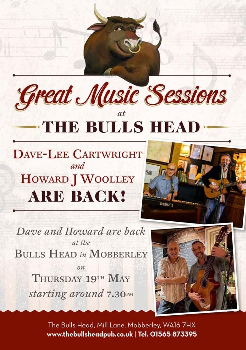 Live Music <a href="/BullsHeadMobb/">The Bulls Head</a> this Thursday 🥳🎵
#livemusic #daveandhoward #mobberley #cheshire #pub #midweekmotivaton