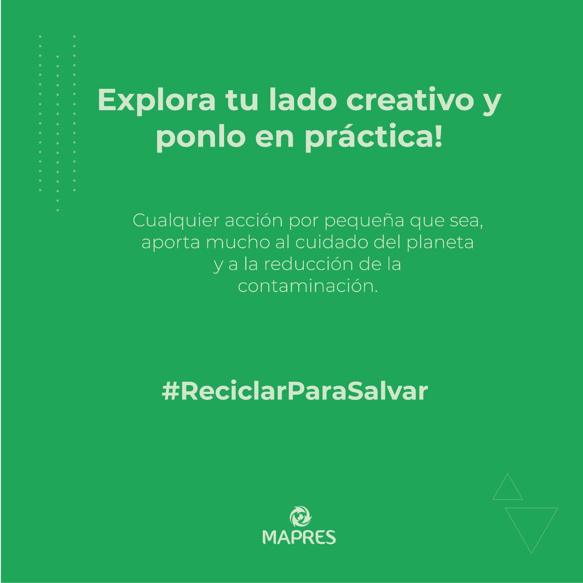 ReciclaMapres's tweet photo. Hoy es el día mundial del Reciclaje y queremos compartir contigo este mensaje para que juntos #ReciclemosParaSalvar
Cualquier acción por pequeña que sea, aporta mucho al cuidado del planeta¡RECICLA!♻️💚👈🏻
#Bucaramanga #mapres #reciclaje #DiaMundialDelReciclaje #colombia #17deMayo https://t.co/8pmgkXsIIj