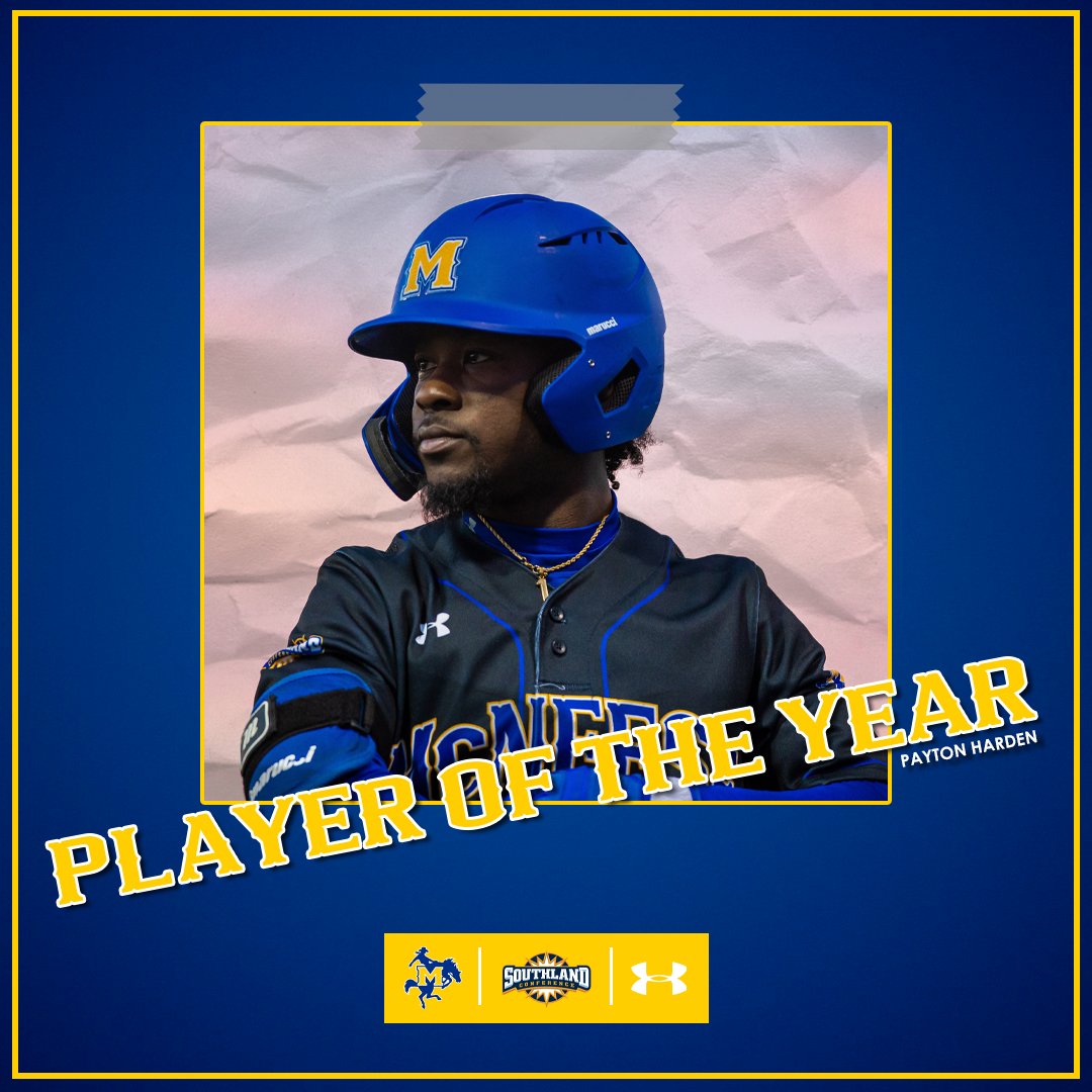 McNeeseBaseball's tweet photo. After leading the league with a .371 batting average and 73 total hits...

Payton Harden is named the 𝙋𝙇𝘼𝙔𝙀𝙍 𝙊𝙁 𝙏𝙃𝙀 𝙔𝙀𝘼𝙍 in the Southland Conference.

Congrats, 
@Payday1__ 🏆 https://t.co/8v6RbQ49Mr
