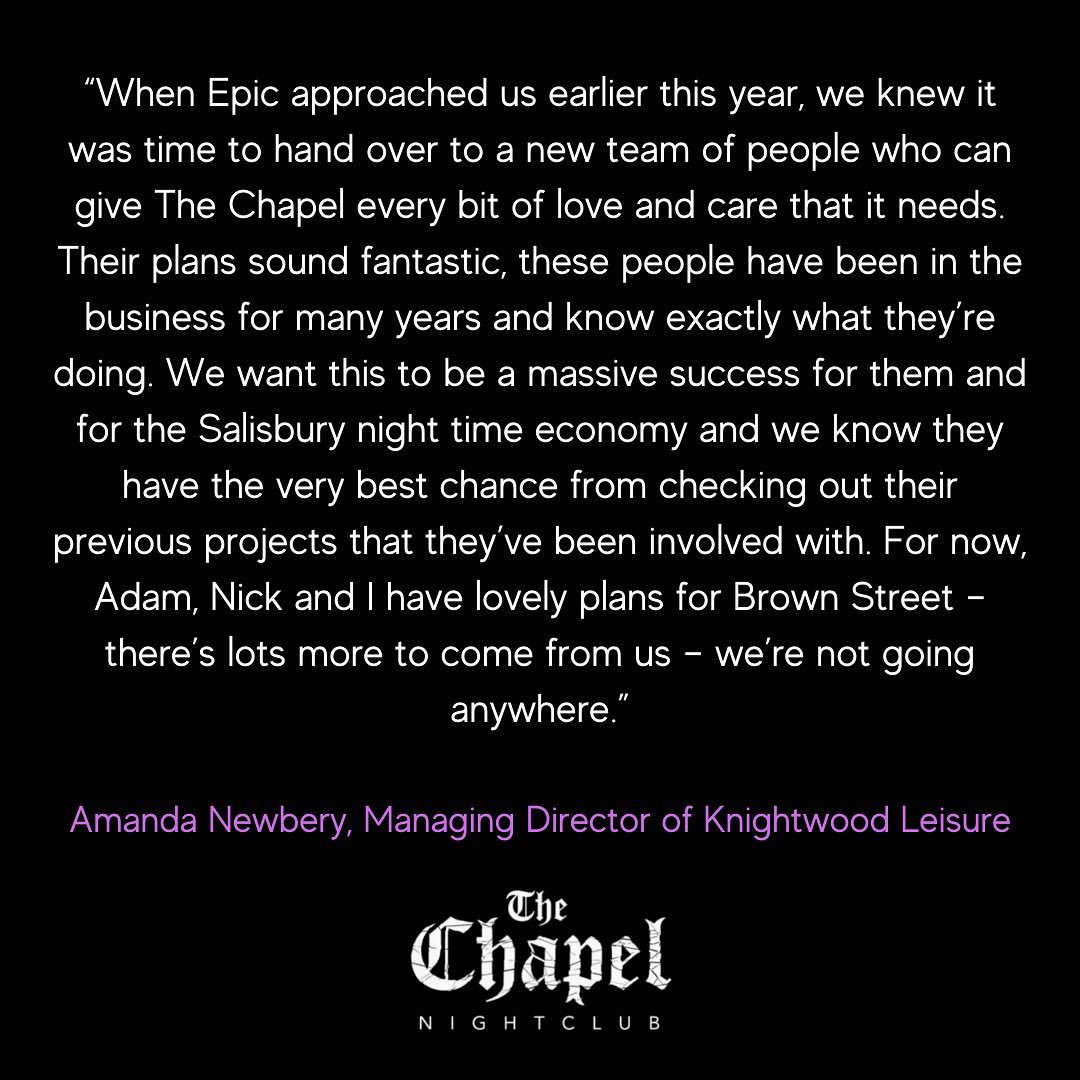 Jonty, Amanda, Adam and the rest of the team want to thank all of the staff, customers and local businesses who have helped The Chapel be such a successful venue over the past 25 years.

We wish Mark and his team the best of the luck moving forward with a truly amazing venue💜