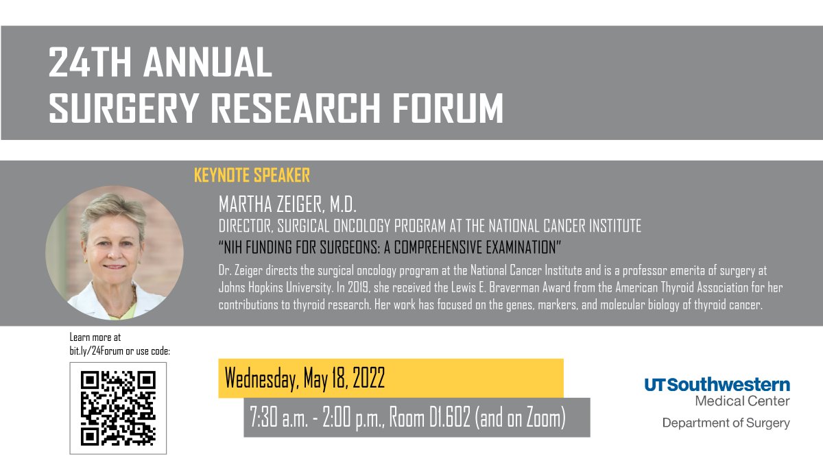 UTSW Surgery (@utsw_surgery) on Twitter photo Join us tomorrow for the Department of Surgery’s 24th Annual Surgery Research Forum. The forum will feature guest speaker <a href="/mzeigermd/">Martha Zeiger MD</a>, presentations, "poster blasts" (two-minute talks), and a poster session. ow.ly/uvXY50JabLE
#utswsurgery #utswresearch Join us tomorrow for the Department of Surgery’s 24th Annual Surgery Research Forum. The forum will feature guest speaker <a href="/mzeigermd/">Martha Zeiger MD</a>, presentations, "poster blasts" (two-minute talks), and a poster session. ow.ly/uvXY50JabLE
#utswsurgery #utswresearch