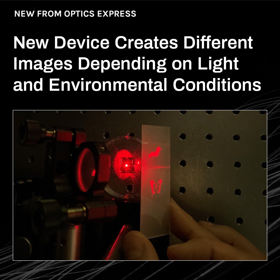 OpticaWorldwide's tweet photo. #ResearchAnnouncement - @univofstandrews researchers created a device producing holographic images based on the wavelength of light used &amp; the surrounding medium, &amp; can act as a humidity sensor or part of light-based systems - https://t.co/9akqTsYWcA

#OPG_OpEx @OpticaPubsGroup https://t.co/k8AUhtQwRh