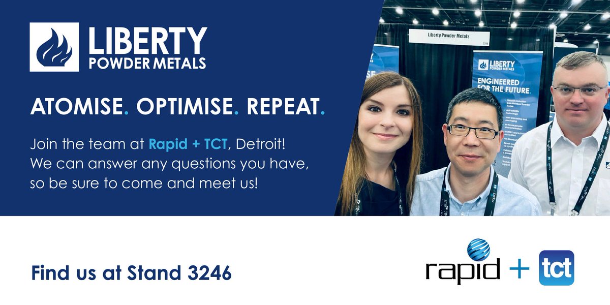 LibertySteelGrp's tweet photo. We are at Rapid & TCT 2022, Detroit on Tuesday 16th to Thursday 18th May. If you want to learn more about our powder, come and see us at stand 3246.
Want to know more about what we do, visit our website https://t.co/2EZCc8Bdlm
#PowderMetal #Innovation #Sustainability #GREENSTEEL https://t.co/3I6QSPp8nF