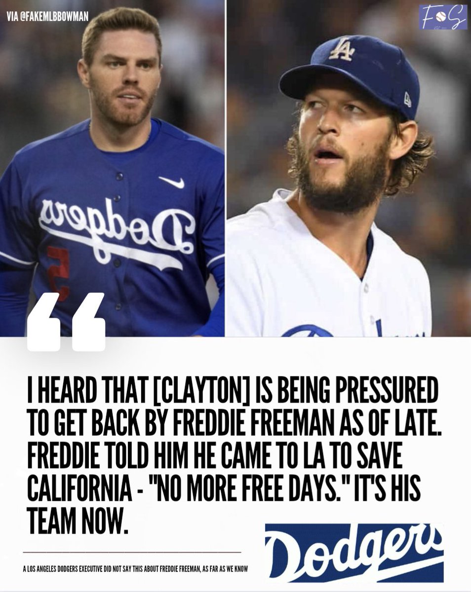 MLBONFAX's tweet photo. REPORT: Freddie Freeman has been pressuring Clayton Kershaw to "hurry back" from rehab https://t.co/WlAFtMa1GA