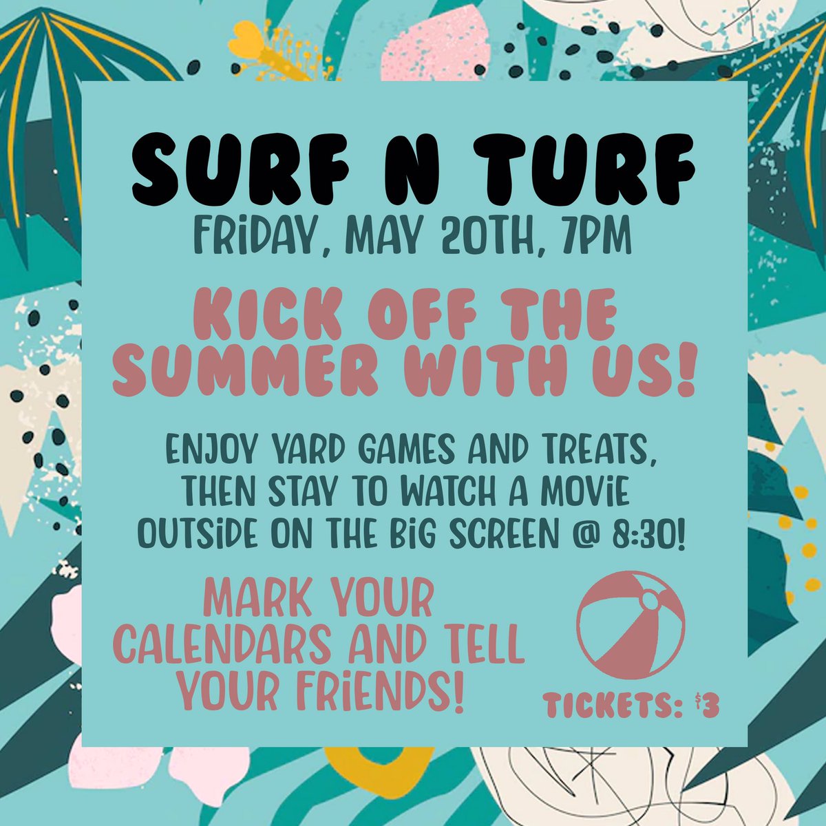 In case you haven’t heard… Surf ‘n’ Turf is happening THIS FRIDAY at FHS! This is an awesome end-of-year celebration for ALL FHS STUDENTS! 😎🌺

Cookie Dough Bliss and Kona Ice will be in attendance, pizza &amp; drinks will be also be available for purchase!

Movie: Teen Beach Movie