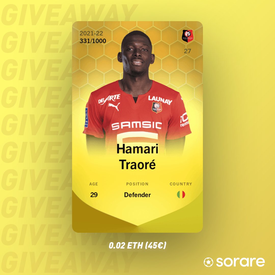 FuzzioAR's tweet image. Concours Sorare 🎁

Suite à ma défaite lors de l'émission SorareFun de @SorareClub_, je devais faire gagner un Hamari Traoré (Limited)...

Coup de chance pour vous : le gagnant n'a pas donné de signe de vie 😅 

Conditions
➡️ Être abonné @FuzzioAR et @SorareClub_ 
➡️ RT ce tweet