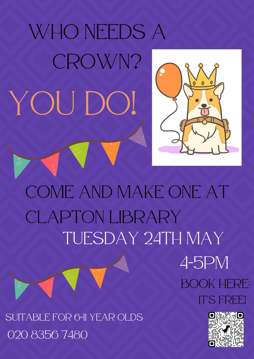 hackneylibs's tweet image. Clapton Library believes that everyone should have a crown!  Come to our crown-making activity on Tuesday 24th May at 4pm to make yours.  It&apos;s free, but it would help us if you could book: eventbrite.co.uk/e/make-a-crown…   #HackneyLibraries #JubileeCrafts #ClaptonLibrary #ChildrensEvents