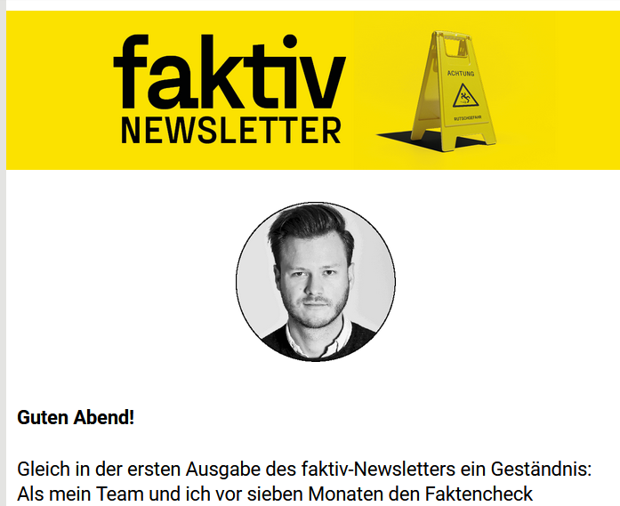 profilonline's tweet photo. Faktenchecker @winter_jakob gesteht im 1. #faktiv-Newsletter: "Anfangs hatten wir Bedenken, ob wir genug irreführende Behauptungen finden würden. Wir waren so naiv! Schon 60 konnten wir richtigstellen." Jetzt abonnieren und keinen Check mehr verpassen: https://t.co/ooaNcbfe0W https://t.co/ESr2WEei4B