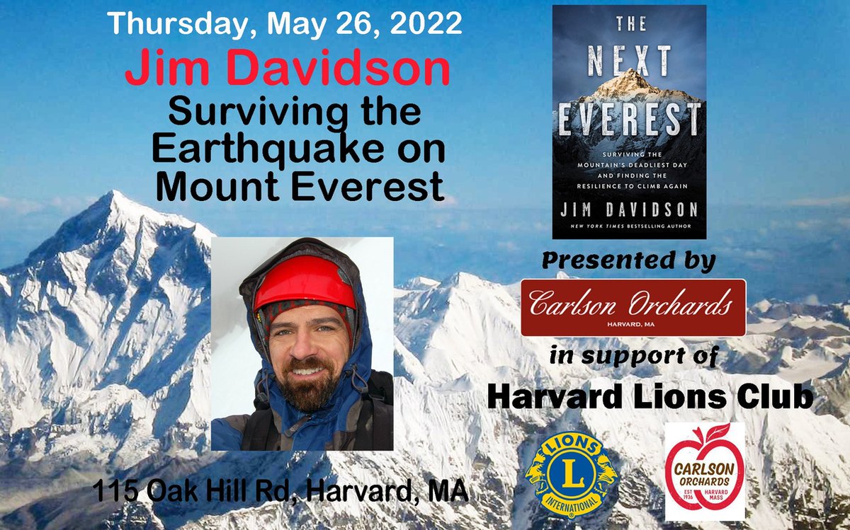 ClimberJim's tweet photo. I'm looking forward to seeing friends, family, and climbers in Harvard, Massachusetts, on the 26th at @CarlsonOrchards.

If you're in the area, I hope to see you there! Purchase tickets here: https://t.co/dSCf3pIcXz 
#MountEverest #ResilienceExpert https://t.co/OM1gqoKzKm