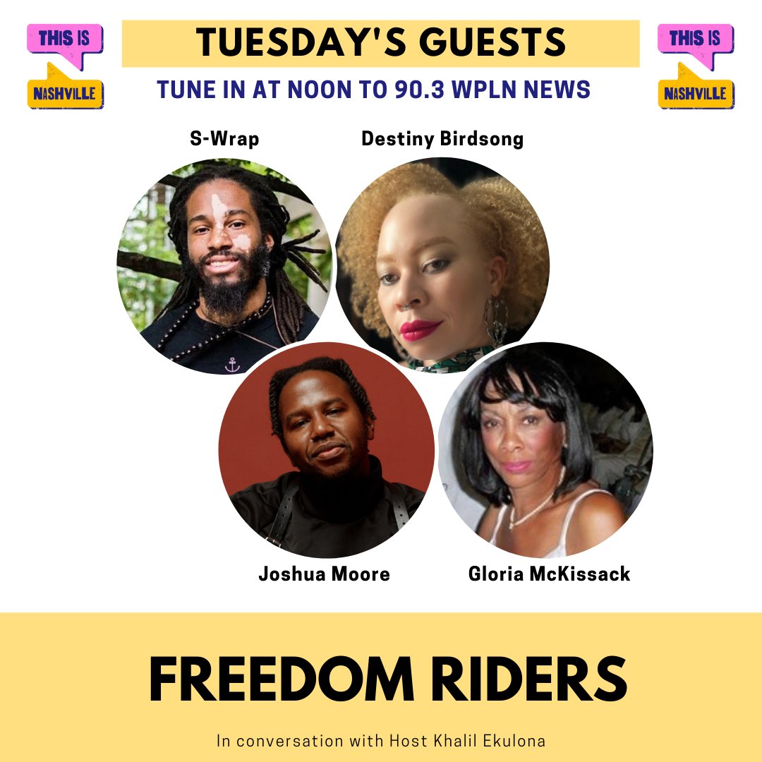 This Is Nashville (@thisisnashville) on Twitter photo On this day in 1961, 10 Freedom Riders traveled from Nashville to Birmingham.
Today we're remembering these civil rights activists.
The guests are activist Gloria McKissack and <a href="/StylishNegro/">Joshua Moore</a>, <a href="/destinyoshay/">✨🌸 Dr. Destiny O. Birdsong 🌸✨</a> and <a href="/Swrap/">S-Wrap || The Other Side Too</a>, who were part of the <a href="/VersifyPodcast/">Versify</a> on the Freedom Riders. On this day in 1961, 10 Freedom Riders traveled from Nashville to Birmingham.
Today we're remembering these civil rights activists.
The guests are activist Gloria McKissack and <a href="/StylishNegro/">Joshua Moore</a>, <a href="/destinyoshay/">✨🌸 Dr. Destiny O. Birdsong 🌸✨</a> and <a href="/Swrap/">S-Wrap || The Other Side Too</a>, who were part of the <a href="/VersifyPodcast/">Versify</a> on the Freedom Riders.