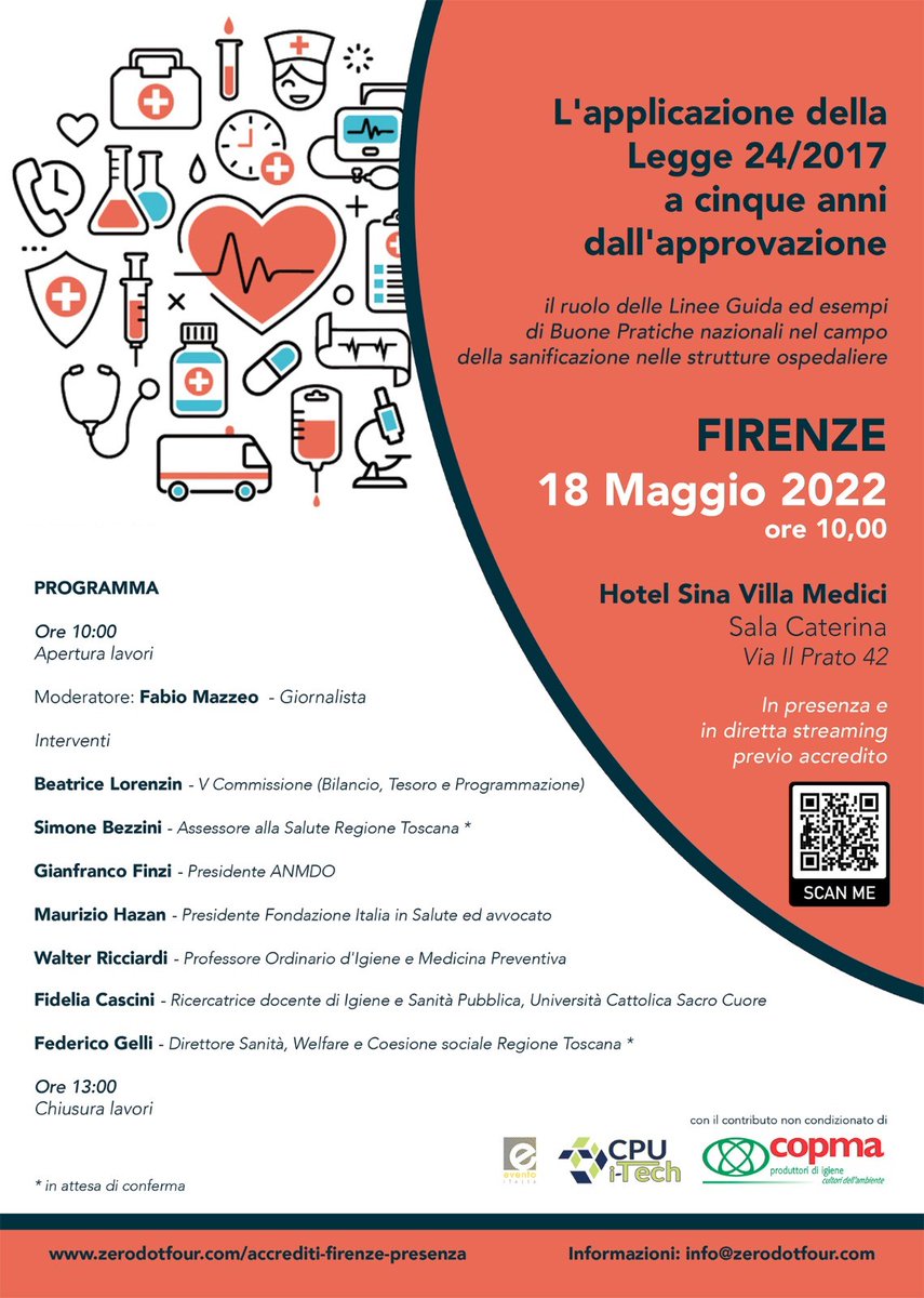 CopmaItaly's tweet photo. Oggi alle ore 10 si aprono i lavori del nostro convegno #Copma di Firenze sull’applicazione della Legge 24/2017 a cinque anni dall’approvazione. 
Qui il link per seguire il webinar: https://t.co/SzYpIQvs6n https://t.co/B8APAMk8FN