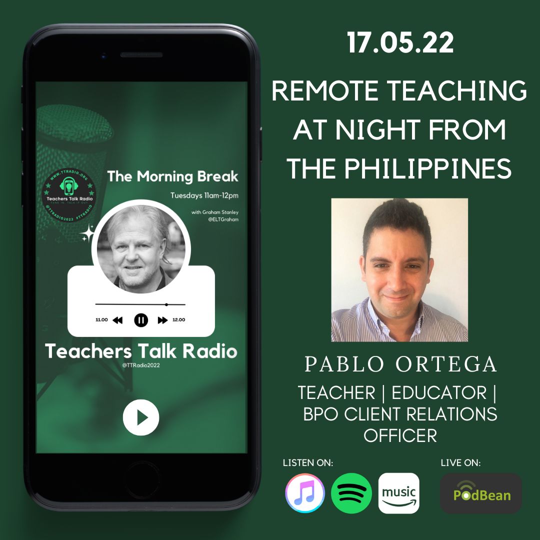 Recording of my conversation with Pablo Ortega about #remoteteaching at night in the Philippines #ELT #EFL #ESL #TEFL #TESOL teacherstalkradio.podbean.com/e/the-morning-…