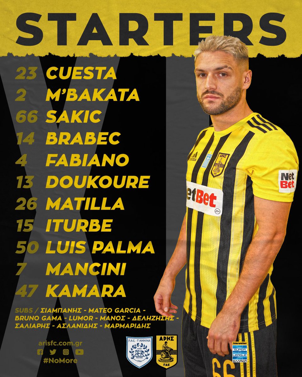 ARIS__FC's tweet photo. 📃Σέντρα σε λίγο στους «Ζωσιμάδες», αντιμετωπίζουμε τον @PASGianninaFC και η εντεκάδα μας είναι αυτή:
#ARISFC
#PASARIS
#SLplayoffs
#MatchDay10
#slgr #slgrinterwetten #VamosARIS https://t.co/uMoBcNWBTe