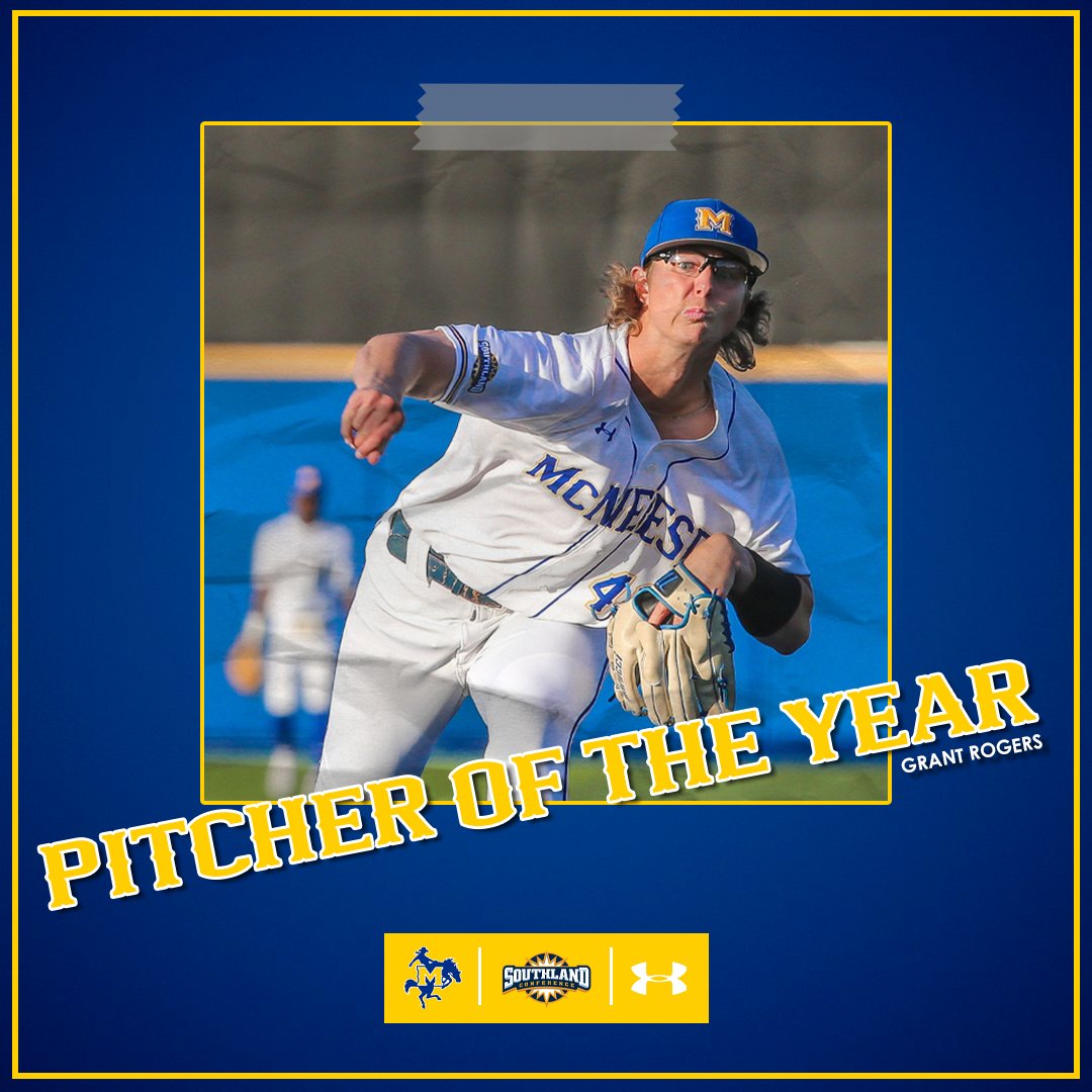 McNeeseBaseball's tweet photo. 𝘽𝙚𝙨𝙩 𝙥𝙞𝙩𝙘𝙝𝙚𝙧 𝙞𝙣 𝙩𝙝𝙚 𝙎𝙤𝙪𝙩𝙝𝙡𝙖𝙣𝙙.

In his first season as a Poke, Grant Rogers led the league with four wins in SLC play. Overall, he paced McNeese on the mound with 71.0 innings pitched and 66 strikeouts‼️

Congrats, 
@Grant_Rogers10👏 https://t.co/cTLrJQe3p8