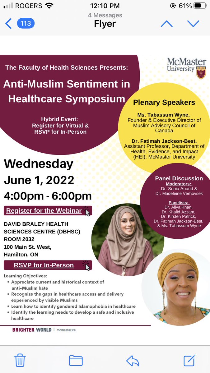 DrSoniaAnand1's tweet photo. Encourage colleagues to register and attend this important discussion.⁦@MacDeptMed⁩ ⁦@FHS_FacAffairs⁩ https://t.co/AImNJQYNpI