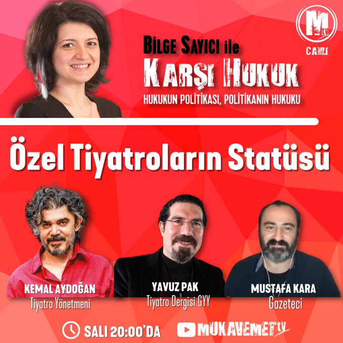 MukavemetTV's tweet photo. Karşı Hukuk'ta bu akşam @bilgekutusu, Özel Tiyatroların Statüsünü tiyatro yönetmeni @k_aydogan, Tiyatro Dergisi Genele Yayın Yönetmeni @yavuzpak73 ve Gazeteci @mustafakaraQ ile konuşacak

Karşı Hukuk bu akşam 20.00'da Mukavemet TV'de

İzlemek için: https://t.co/H2SdVMT58d https://t.co/Wn6TmlZWmn