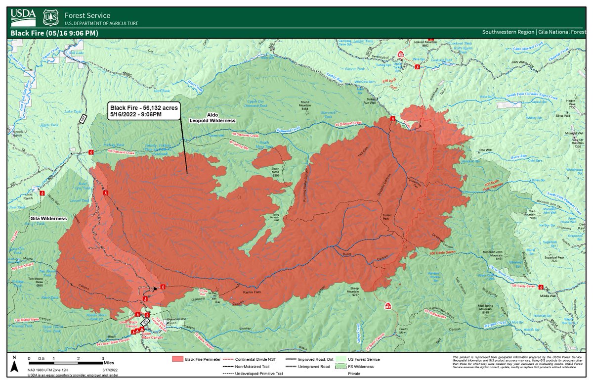GilaNForest's tweet photo. The Black Fire - now 56,132 acres - has seen significant growth to the east of Forest Road 150.  Find the latest map and information on Inciweb.  https://t.co/XvLCVm1yjk https://t.co/42vRKcF802