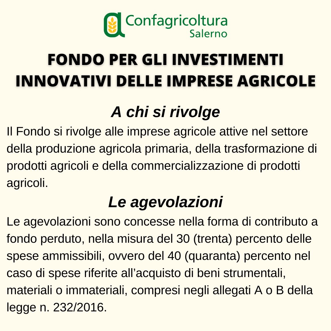ConfSalerno's tweet photo. 𝗙𝗼𝗻𝗱𝗼 𝗽𝗲𝗿 𝗴𝗹𝗶 𝗶𝗻𝘃𝗲𝘀𝘁𝗶𝗺𝗲𝗻𝘁𝗶 𝗶𝗻𝗻𝗼𝘃𝗮𝘁𝗶𝘃𝗶 𝗱𝗲𝗹𝗹𝗲 𝗶𝗺𝗽𝗿𝗲𝘀𝗲 𝗮𝗴𝗿𝗶𝗰𝗼𝗹𝗲

𝗜 𝗻𝗼𝘀𝘁𝗿𝗶 𝗖𝗼𝗻𝘁𝗮𝘁𝘁𝗶 𝗽𝗲𝗿 𝗺𝗮𝗴𝗴𝗶𝗼𝗿𝗶 𝗜𝗻𝗳𝗼𝗿𝗺𝗮𝘇𝗶𝗼𝗻𝗶:
📞 3483968413
✉️ 𝘀𝗮𝗹𝗲𝗿𝗻𝗼@𝗰𝗼𝗻𝗳𝗮𝗴𝗿𝗶𝗰𝗼𝗹𝘁𝘂𝗿𝗮.𝗶𝘁 https://t.co/JC8QpkOYZO