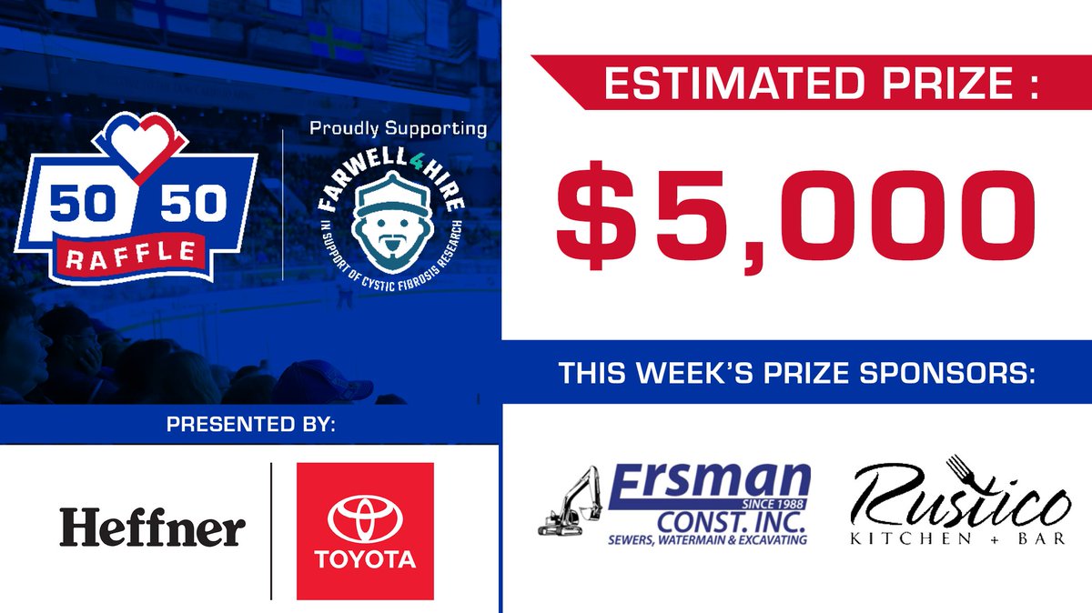 The #Farwell4Hire Community Impact Raffle is off to a great start! Last year, our lucky winner went home with a $113,000+ jackpot! 

✅ Guaranteed Jackpot of $5000
✅ 4 Early Bird Prizes (each valued at $1000)
✅ $1500 Consolation Prize

50/50 Tickets🎟️|  Rangers5050.com