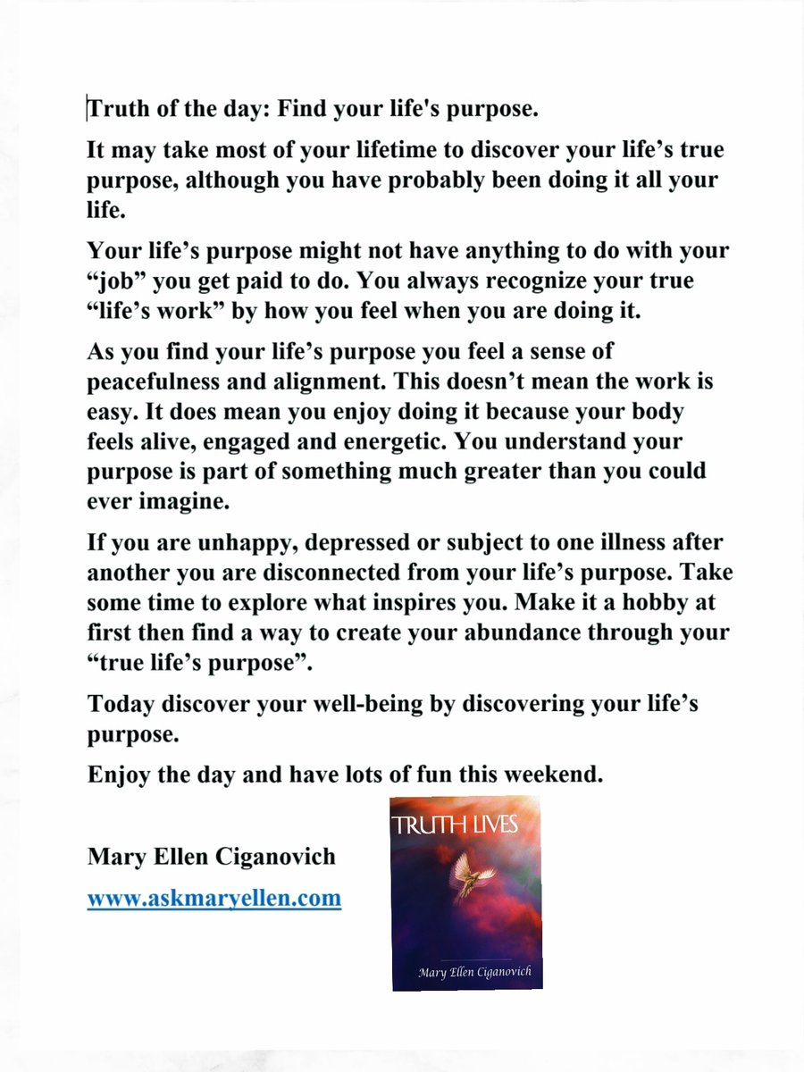 askmaryellen's tweet photo. Truth of the day: Find your life's purpose. #Truthseeker #Truthtweets #inspirationaltweets #dailydevotionals #mindfulnesstips #wisdomtweets T.R.U.T.H. Taking Responsibility Unleashes True Healing https://t.co/Qlo5amVuvb https://t.co/uzRkDAQjNh