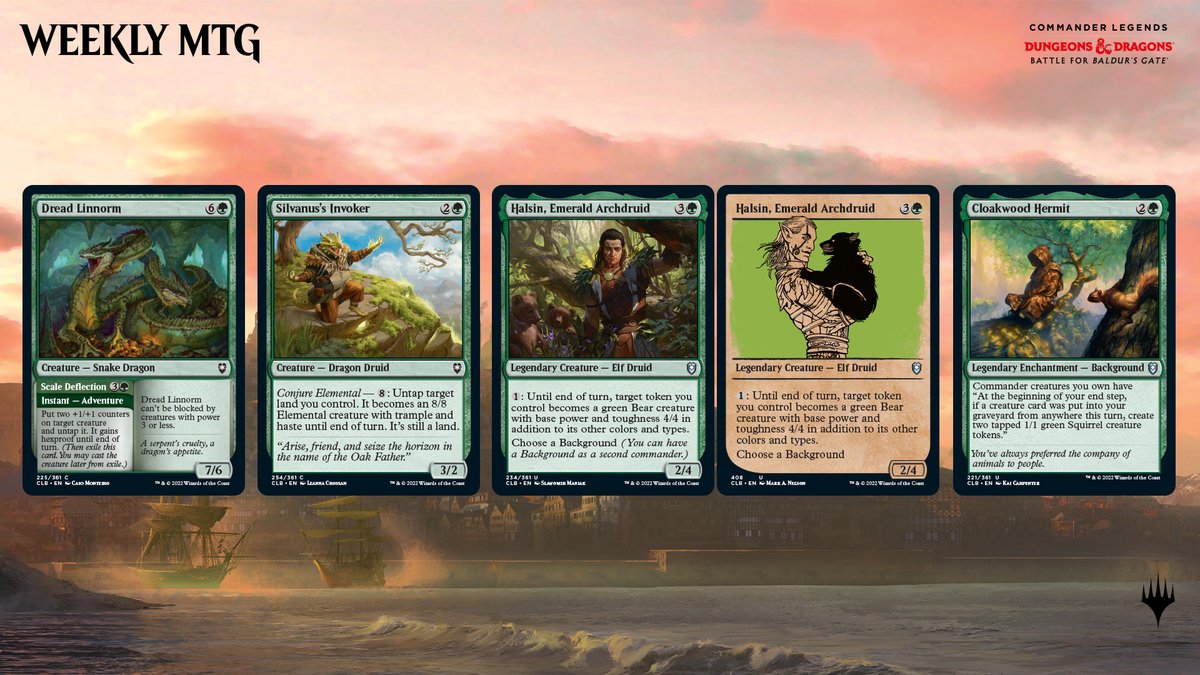 Green's themes: Go big, ramp (#MTGBaldursGate is a Commander set after  all), more dragons, and tokens!