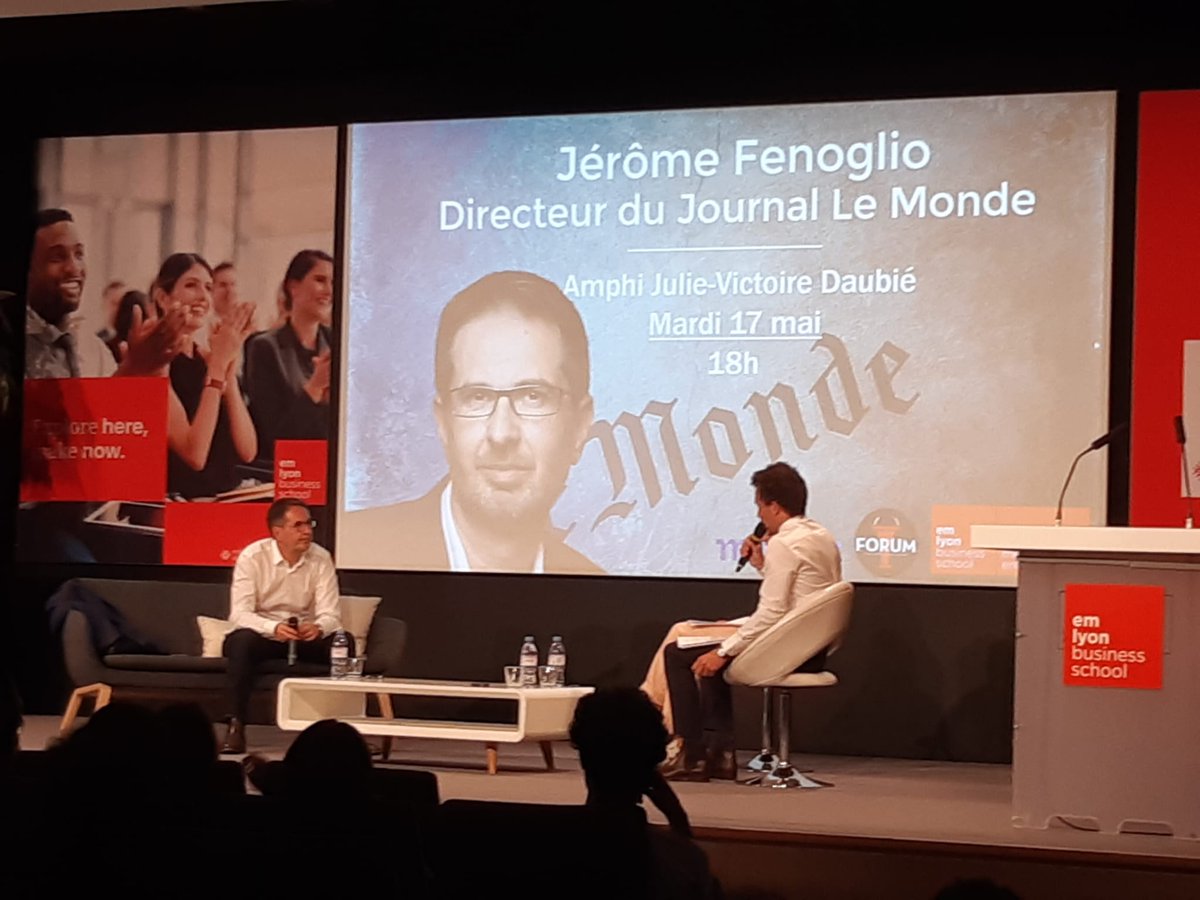 En direct à <a href="/EMLYON/">emlyon business school</a>, <a href="/JeroFeno/">Jérôme Fenoglio</a>, directeur du journal 
<a href="/lemondefr/">Le Monde</a>, présente la #transformationdigitale du journal. Un évènement co-organisé par le Club Media 
<a href="/emlyonalumni/">emlyon alumni</a> et l'asso <a href="/forum_emlyon/">Forum emlyon</a>. Rejoignez nous sur zoom 👉em-lyon.zoom.us/j/97417167792