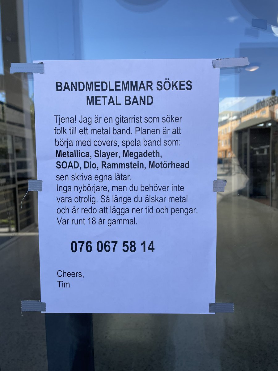 KarlssonMax's tweet photo. Bra lapp i Vårberg C, känner ni några unga musiker som borde spela i metalband? Hjälp Tim! https://t.co/CkUsqWr3gh