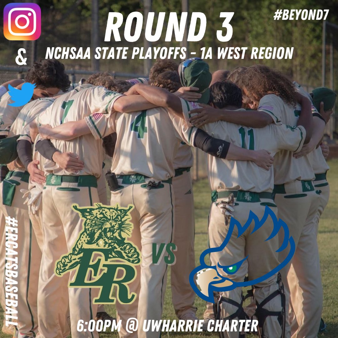 ER_CatsBaseball's tweet photo. GAME DAY! ROUND 3!
Today we travel to Uwharrie Charter for our third round matchup. Game time is 6:00pm.

#GoCats #Beyond7 https://t.co/Pqc0z2S1Eg