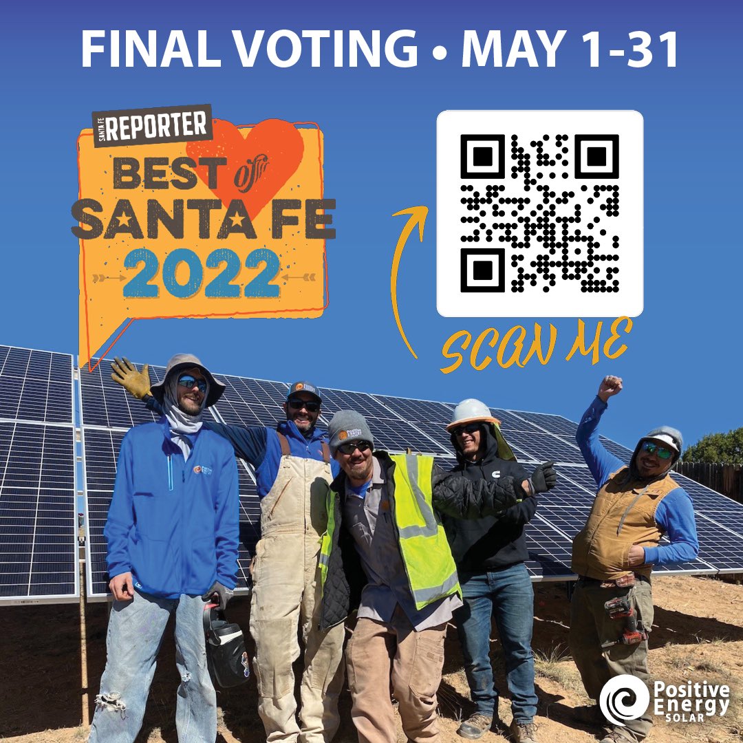PositiveESolar's tweet photo. Share some love and vote for Positive Energy Solar! https://t.co/NQxnciVHja #solarenergy #santafe #generatepositiveenergy #ClimateAction https://t.co/1QUPB3xW1l