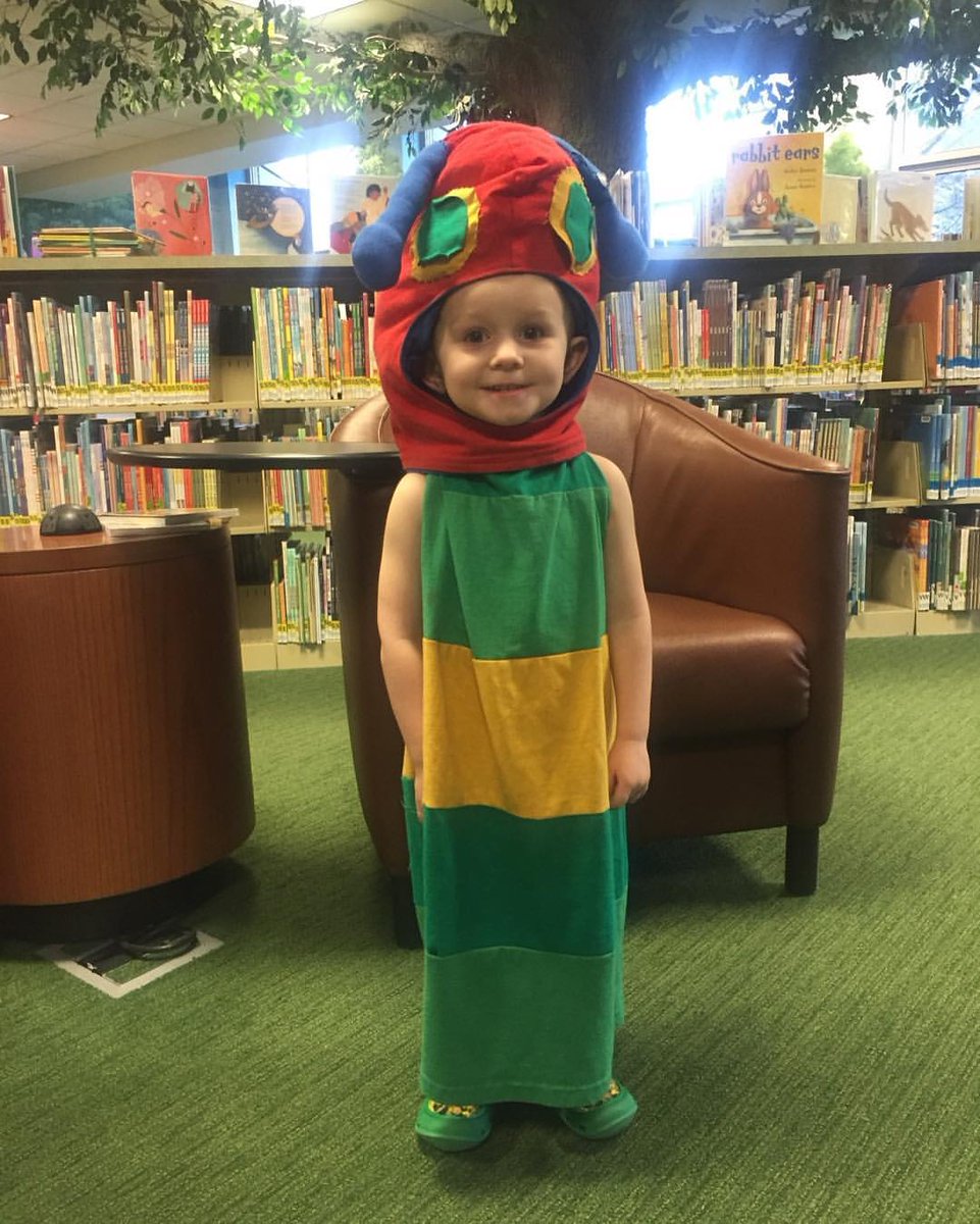 DelawareLibrary's tweet photo. Who wore it best? @mindykaling or our buddy Owen, who rocked a Very Hungry Caterpillar look back in 2017. 🐛 https://t.co/rbCbNhmX9T