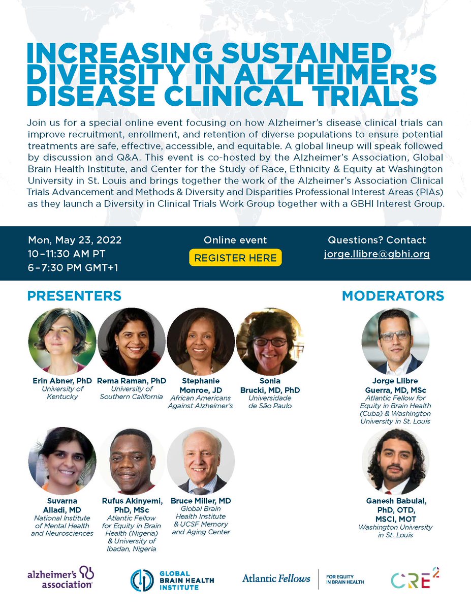okaformo's tweet photo. Join us for the @ISTAART CTAM PIA and Diversity PIA webinar on May 23rd. Looking forward to a dynamic discussion of sustained diverse representation in AD clinical trials. #ClinicalTrialsPIA #DiversityPIA @alzassociation Register here: https://t.co/XOnhCrF1HA https://t.co/LClzNCfBrZ
