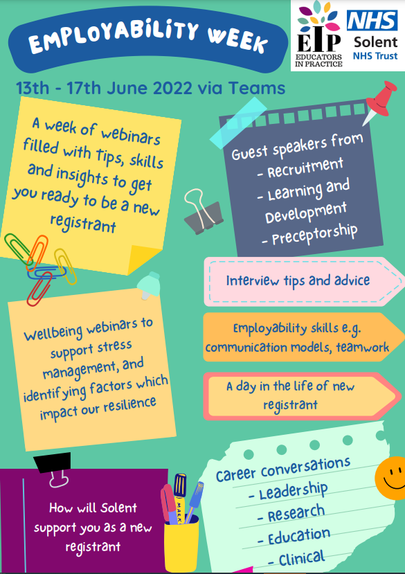 LETSolent's tweet photo. Join us for employability week! Email educatorsinpractice@solent.nhs.uk for a link.
@SolentNHSTrust https://t.co/EFsJEINIJv