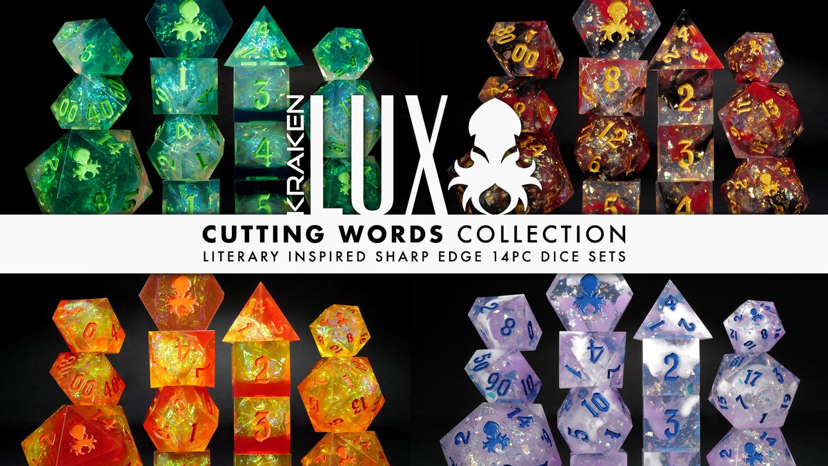 KrakenDice's tweet photo. With custom display boxes, sharp edges for more dramatic stopping, and hand-polished finishes, the Kraken LUX dice collections will be some of the most luxurious looking and feeling sets we offer.

All New Kickstarter 5/17/22 at 11AM PDT.
 https://t.co/J0NsEYRtRq 

#KrakenLux https://t.co/KQ9UaXncVo