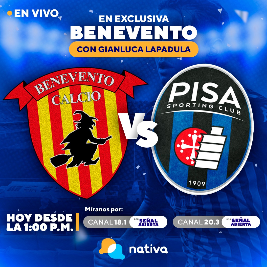 somosnativa's tweet photo. ⚽ ¡Vamos 'Lapagol'! Vive en #EXCLUSIVA el partido de Benevento, con Gianluca Lapadula 🇵🇪, por los play-offs de ascenso de la Serie B a través de Nativa. 

📺 18.1 en señal abierta
🌐 Vía streaming por nuestras cuentas de Facebook, YouTube y nuestra web (https://t.co/RVt9lWFSCU) https://t.co/ax0jTsK1RV