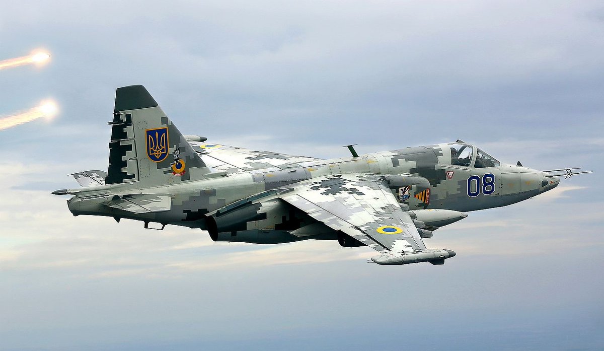 ukraero's tweet photo. #Sukhoi #Su25 #Grach (NATO name: #Frogfoot) is a subsonic, single-seat, twin-engine #jet #aircraft used by Ukrainian Air Force to combat ground and surface targets, low-altitude, slow-moving air targets (helicopters, transport aircrafts, drones). https://t.co/4zauZfNlW1