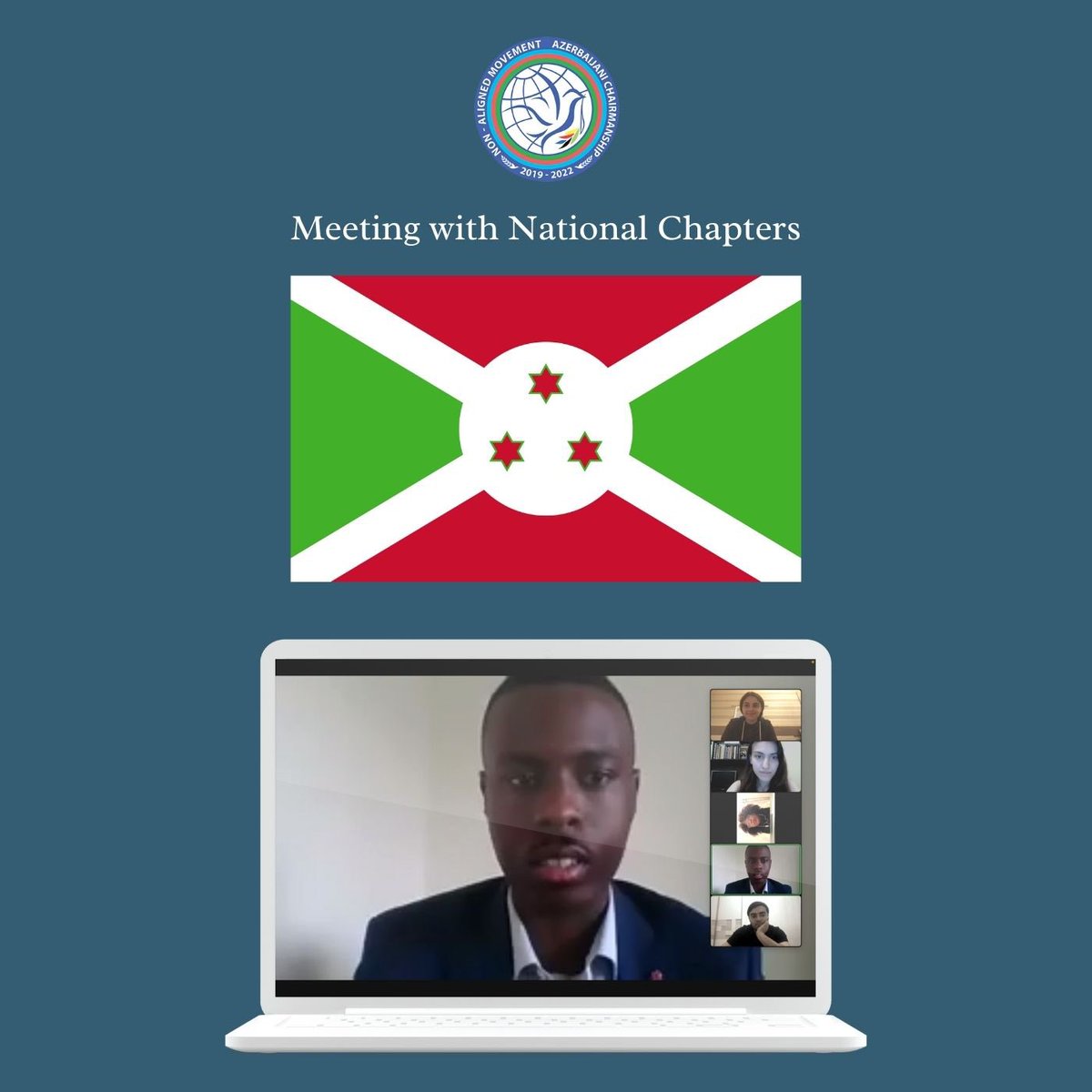 On May 16th, a meeting with the National Youth Representative of #Burundi was held. 🇧🇮 
During the meeting future projects such as holding #NAM Model #SimulationConference, also informing youth about #NAMYN and its objectives were discussed.

#NAM2022