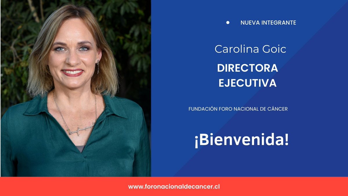 Fundación Foro Nacional de Cáncer (@fncchile) on Twitter photo Compartimos una gran noticia. Carolina Goic, ex senadora por Magallanes y fundadora de <a href="/fundacion_todas/">Fundación Todas</a> asume como Directora Ejecutiva en la Fundación.
Como parlamentaria, destacamos ser la impulsora de la #LeyNacionaldelCáncer.
Conoce su trayectoria 👇foronacionaldecancer.cl/somos/ Compartimos una gran noticia. Carolina Goic, ex senadora por Magallanes y fundadora de <a href="/fundacion_todas/">Fundación Todas</a> asume como Directora Ejecutiva en la Fundación.
Como parlamentaria, destacamos ser la impulsora de la #LeyNacionaldelCáncer.
Conoce su trayectoria 👇foronacionaldecancer.cl/somos/