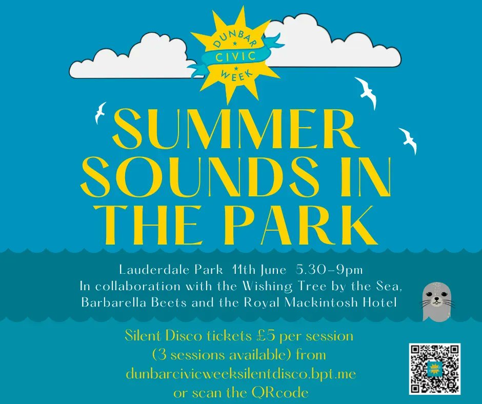 CivicWeekDunbar's tweet photo. Civic Week presents, in collaboration with Wishing Tree by the Sea, Barbarella BEETS and the Royal Mackintosh Hotel, an evening of fantastic food, drinks and Silent Disco from 6-7.30pm and DJ Gary Mac 7pm-9pm (free). 
Tickets https://t.co/g5pii7be6U https://t.co/Szd6o38DPH
