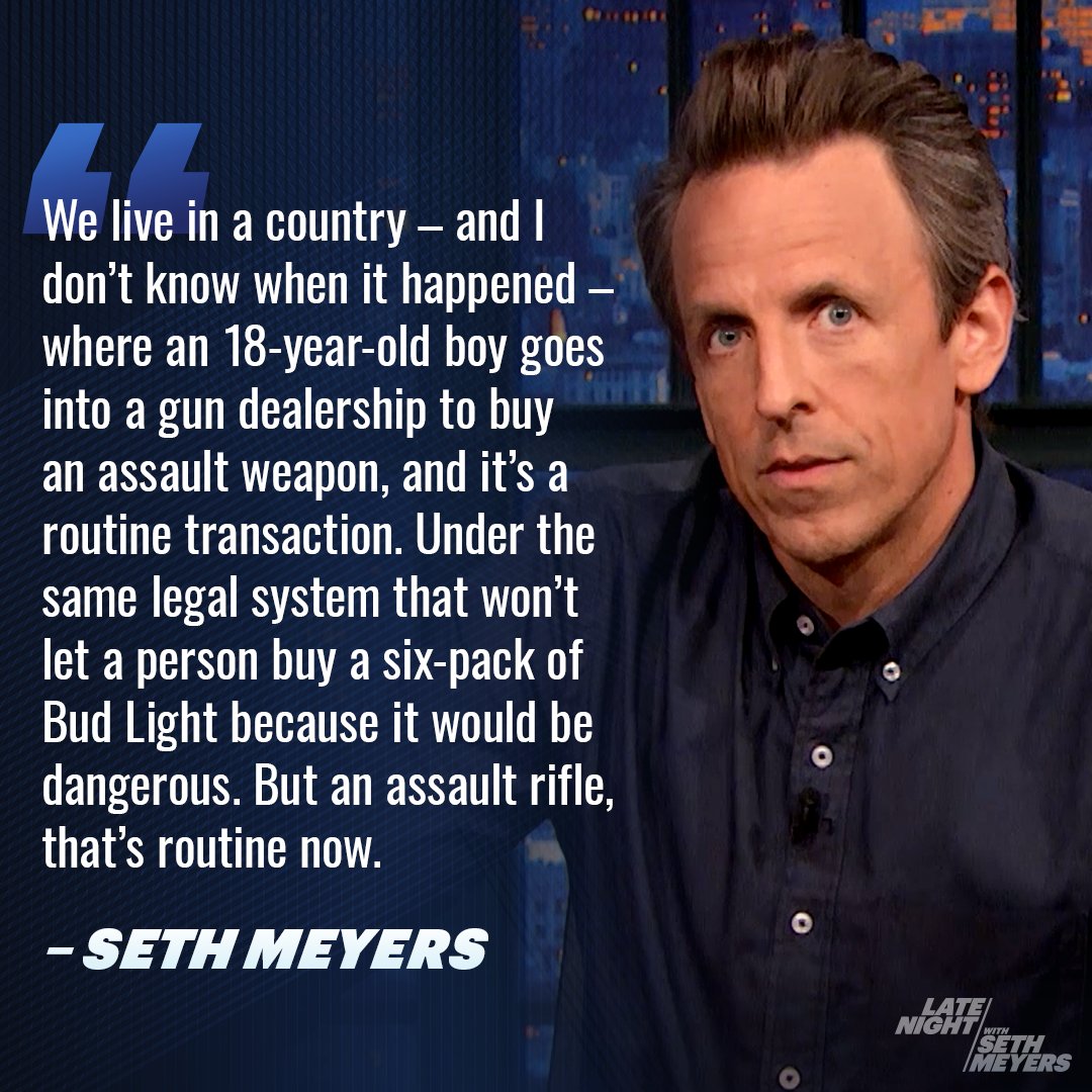 .@SethMeyers reacts to the racially-motivated mass shooting in Buffalo. Full video: youtu.be/5Xv6lunKUpg