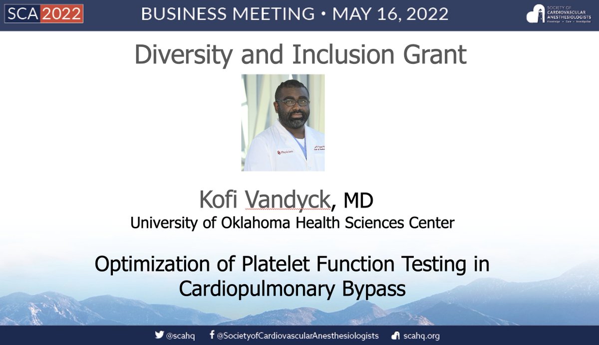 Danny Muehlschlegel, MD, MMSc MBA (@dannymuehlschmd) on Twitter photo Our <a href="/scahq/">Society of Cardiovascular Anesthesiologists | SCA</a> <a href="/IARS_Journals/">Anesthesia&Analgesia</a> Diversity and Inclusion Grant winner at #SCA2022 is Dr. Kofi Vandyck, MD from the University of Oklahoma Health Sciences Center for his work "Optimization of Platelet Function Testing in Cardiopulmonary Bypass". Congratulations!! Our <a href="/scahq/">Society of Cardiovascular Anesthesiologists | SCA</a> <a href="/IARS_Journals/">Anesthesia&Analgesia</a> Diversity and Inclusion Grant winner at #SCA2022 is Dr. Kofi Vandyck, MD from the University of Oklahoma Health Sciences Center for his work "Optimization of Platelet Function Testing in Cardiopulmonary Bypass". Congratulations!!