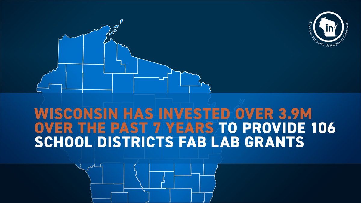 WEDCNews's tweet photo. Itβs #WIFabLab Day! Over the last seven years, 106 Wisconsin school districts have received funding to support #FabLabs, which support hands-on #STEAM learning. https://t.co/1NSsyybIwi https://t.co/OKhSgsKTOA