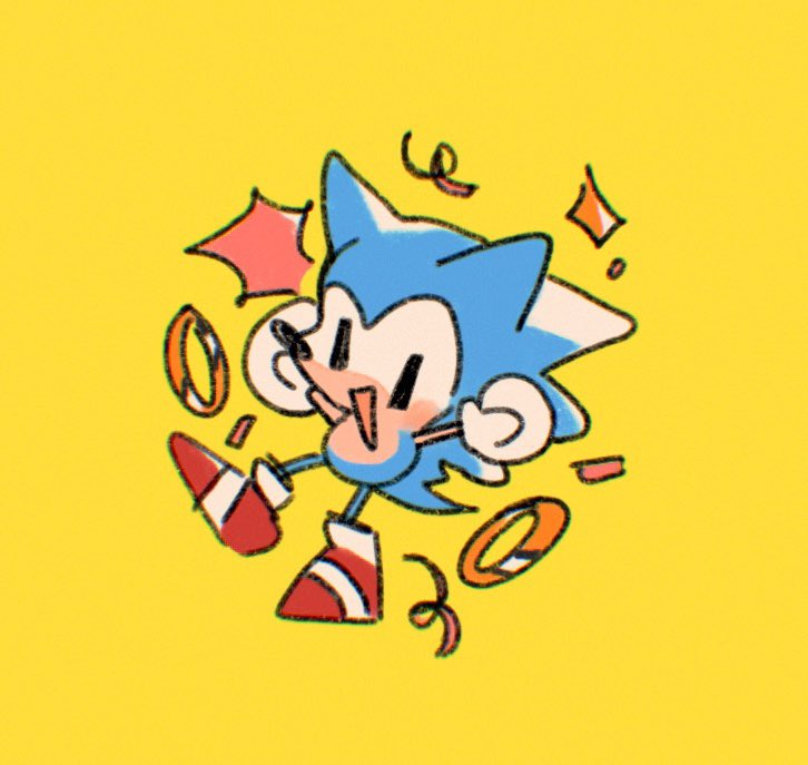 sonic the hedgehog 1boy solo ring male focus yellow background gloves simple background  illustration images