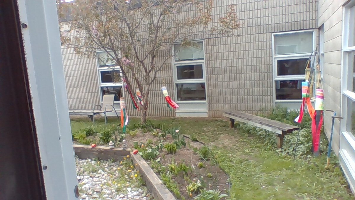Mrs. Caldwell's class has made beautiful windsocks that are blowing in the courtyard. @OrchardParkPS