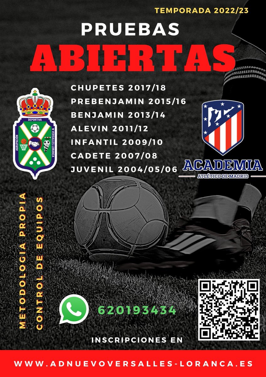 ADNVLoranca's tweet photo. ¿Quieres jugar al fútbol?

Ya puedes inscribirte para realizar las pruebas de acceso para la próxima temporada 

¡No lo pienses más! 

TE ESTAMOS ESPERANDO ⚫⚫ https://t.co/unAjlsWEYn