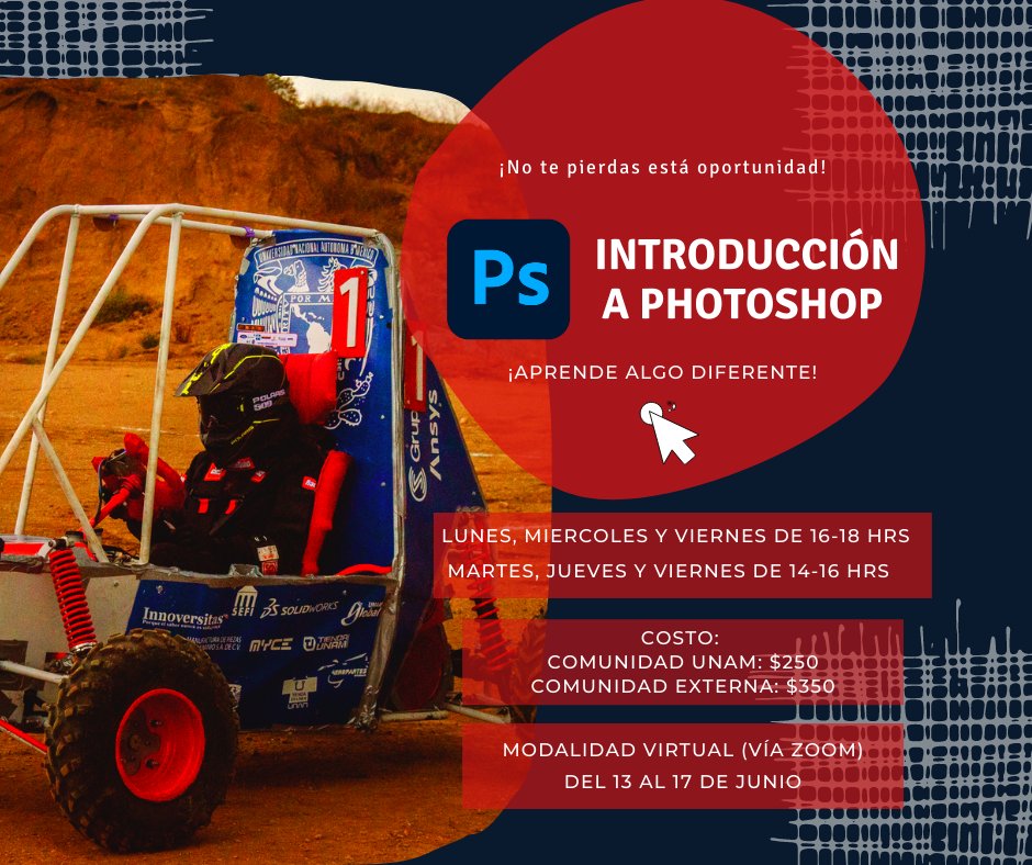 pumaoffroad's tweet photo. CURSOS INTERSEMESTRALES 🏁🇲🇽

Baja SAE UNAM te invita a participar en los cursos Intersemestrales que se impartirán a partir del 13 de Junio y hasta el 01 de Julio, si te interesa alguno no dudes en inscribirte en: 

https://t.co/6sIVVc9k3P 

#UNAM #PumaOffRoad #Cursos https://t.co/0PQiBYpjUF